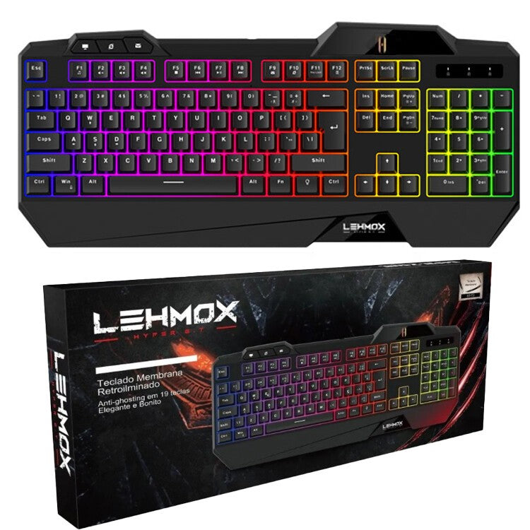 Teclado Membrana Gamer ABNT2 Anti-ghosting Retroiluminado Led RGB LEHMOX