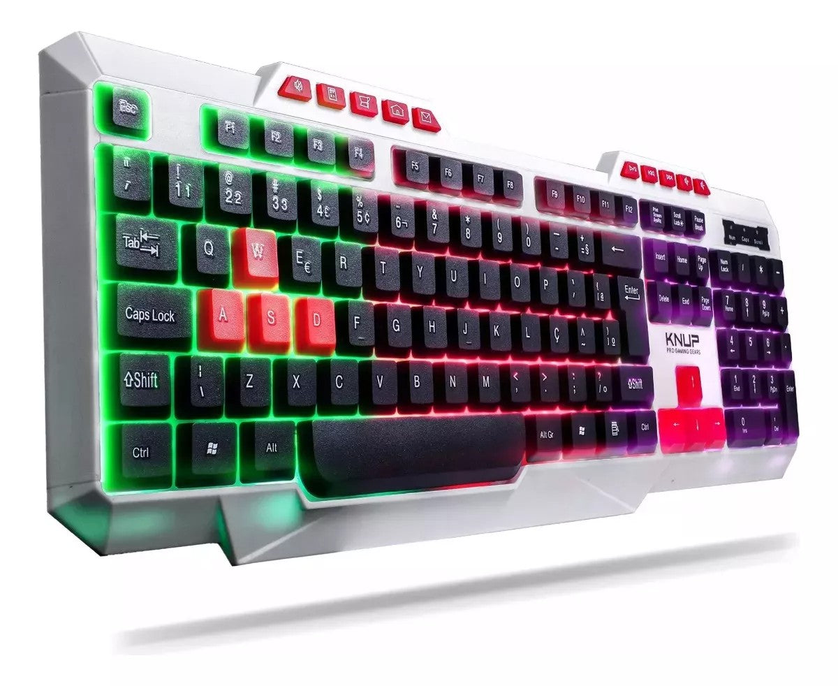 Teclado Gamer Knup Kp Te120 LED RGB Abnt2 Branco Alta Perfomance