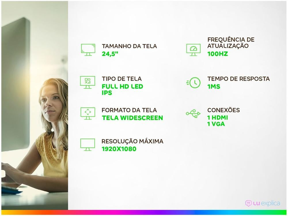 Monitor Gamer 100Hz 1ms Acer Série EK1 EK251Q Ebi 24,5" Full HD IPS HDMI