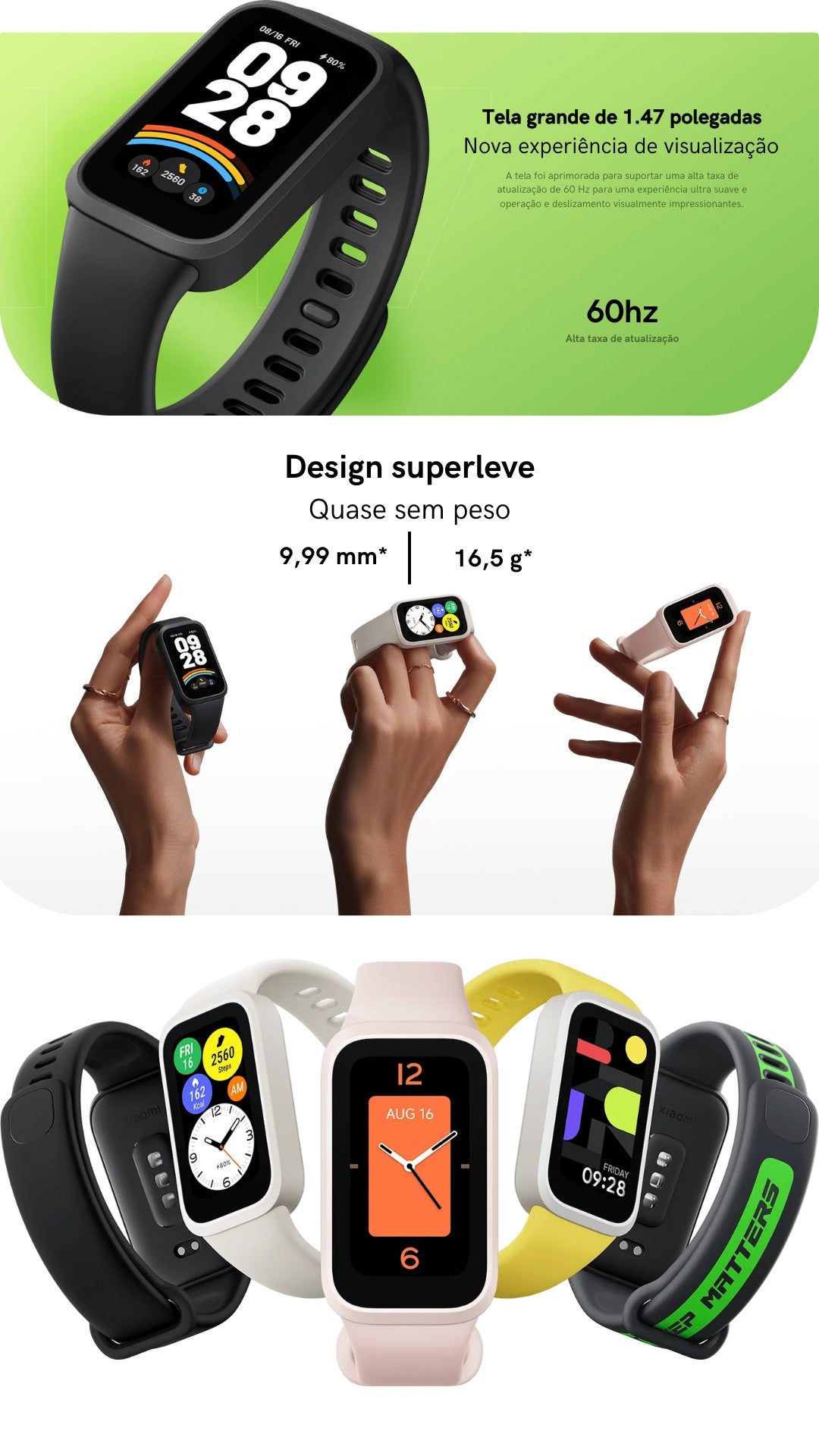 Smartwatch Xiaomi Smart Band 9 Active 1.47 Polegadas 60Hz Bluetooth 5.3 Resistên