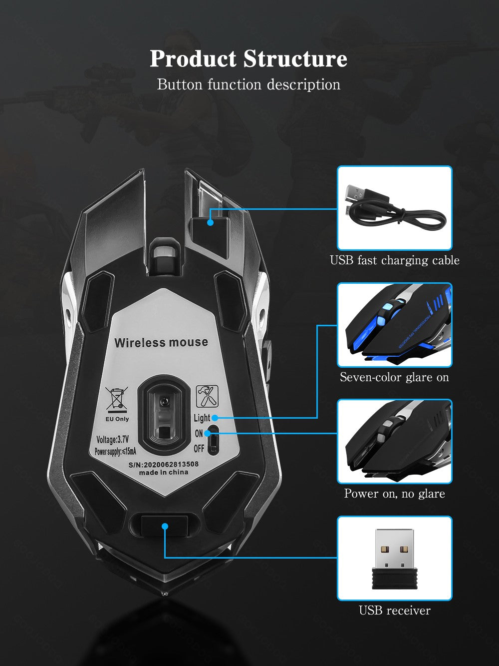 Mouse gamer recarregável 2.4gwireless bluetooth mouse mudo mouse ergonômico