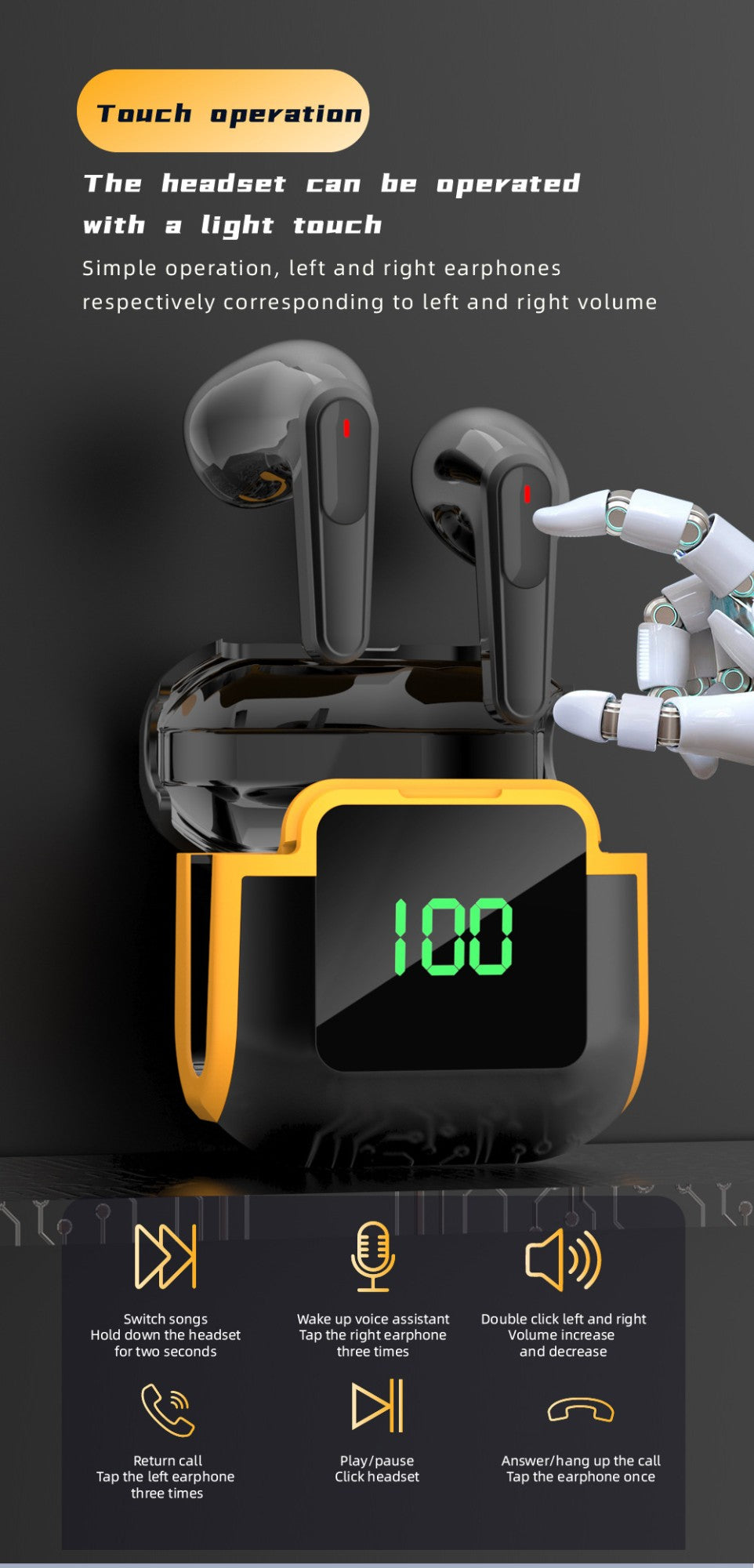 Fones De Ouvido Sem Fio Com Display LED, Bluetooth 5.3, Fone De Ouvido