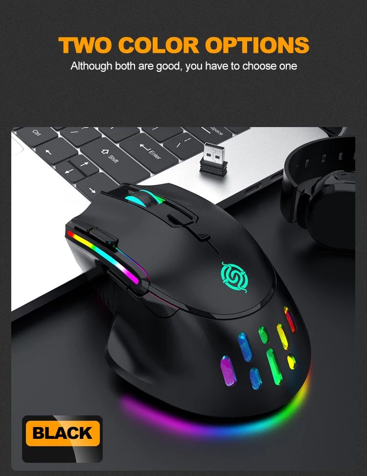 Novo rgb recarregável sem fio mouse para jogos computador e notebook