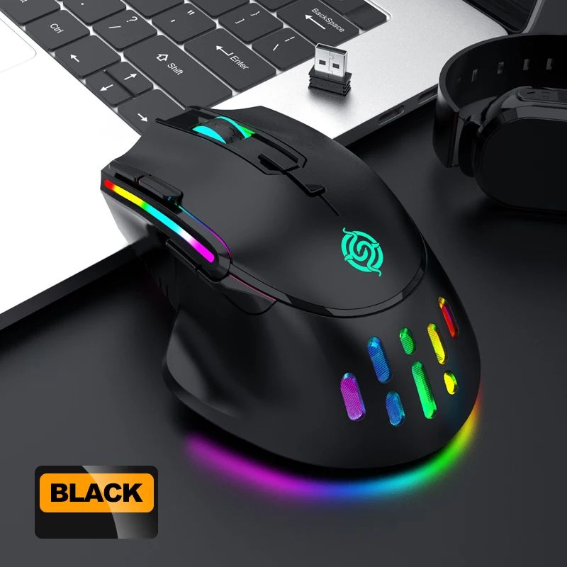 Novo rgb recarregável sem fio mouse para jogos computador e notebook