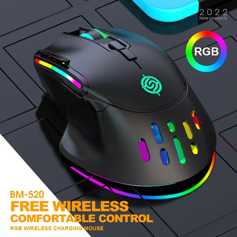 Novo rgb recarregável sem fio mouse para jogos computador e notebook
