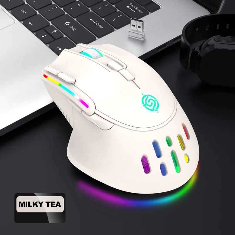 Novo rgb recarregável sem fio mouse para jogos computador e notebook