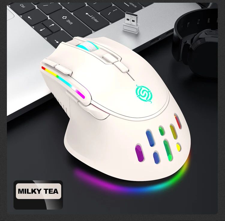 Novo rgb recarregável sem fio mouse para jogos computador e notebook
