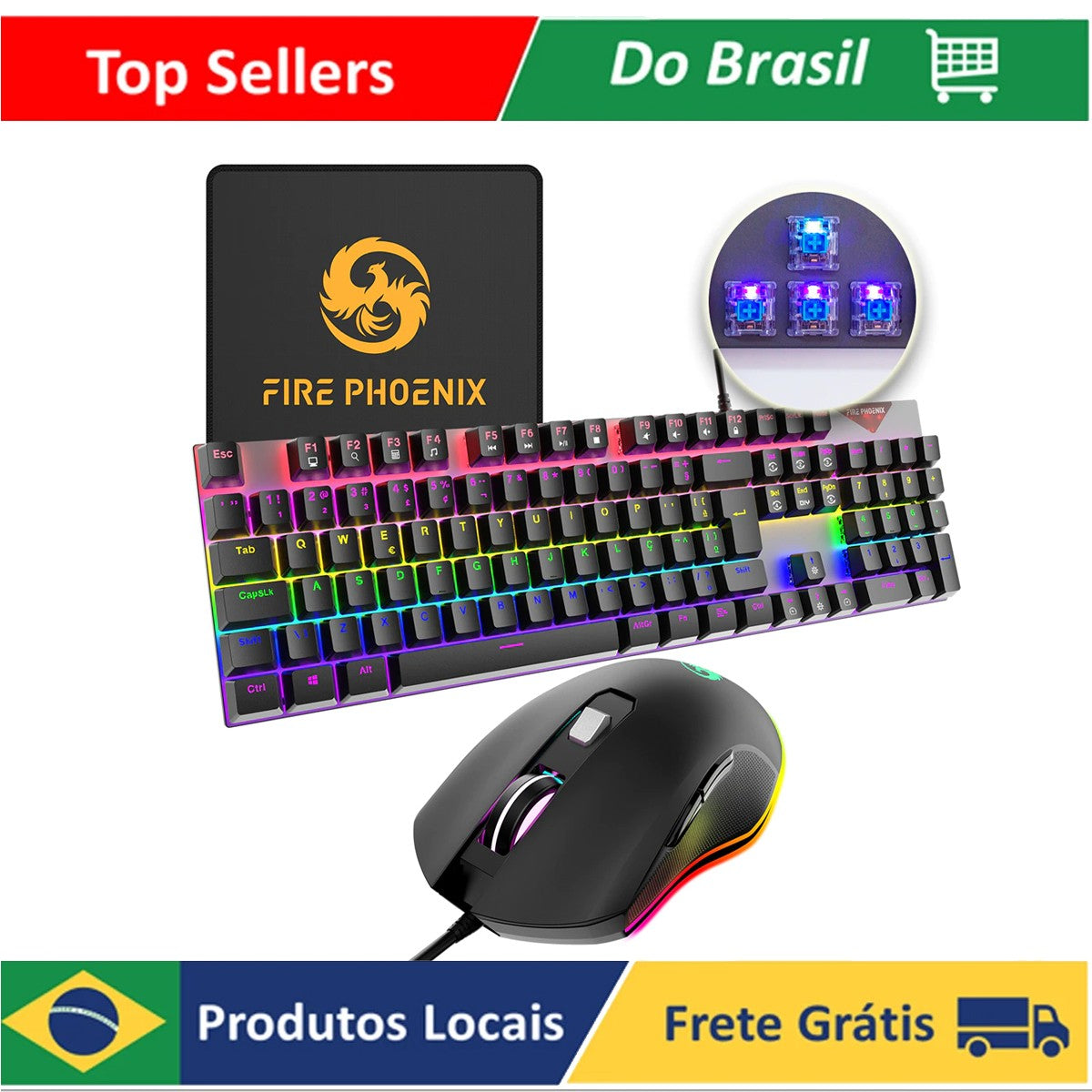 Kit De Teclado Mecânico E Mouse Gamer 3200 Dpi Com Fio Abnt2
