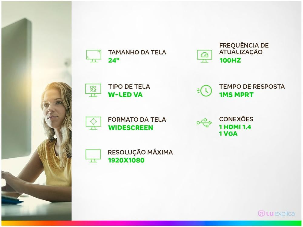 Monitor AOC Série B35 24B35HM2 Widescreen FHD 100Hz 1ms com entradas HDMI e VGA