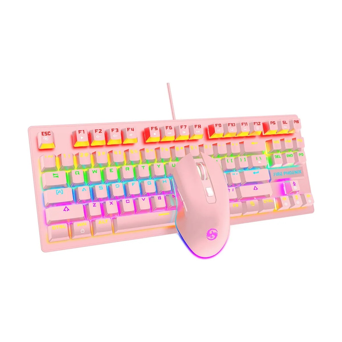 Kit De Teclado Mecânico E Mouse Gamer 3200 Dpi Com Fio Abnt2 Iluminação Led Rgb