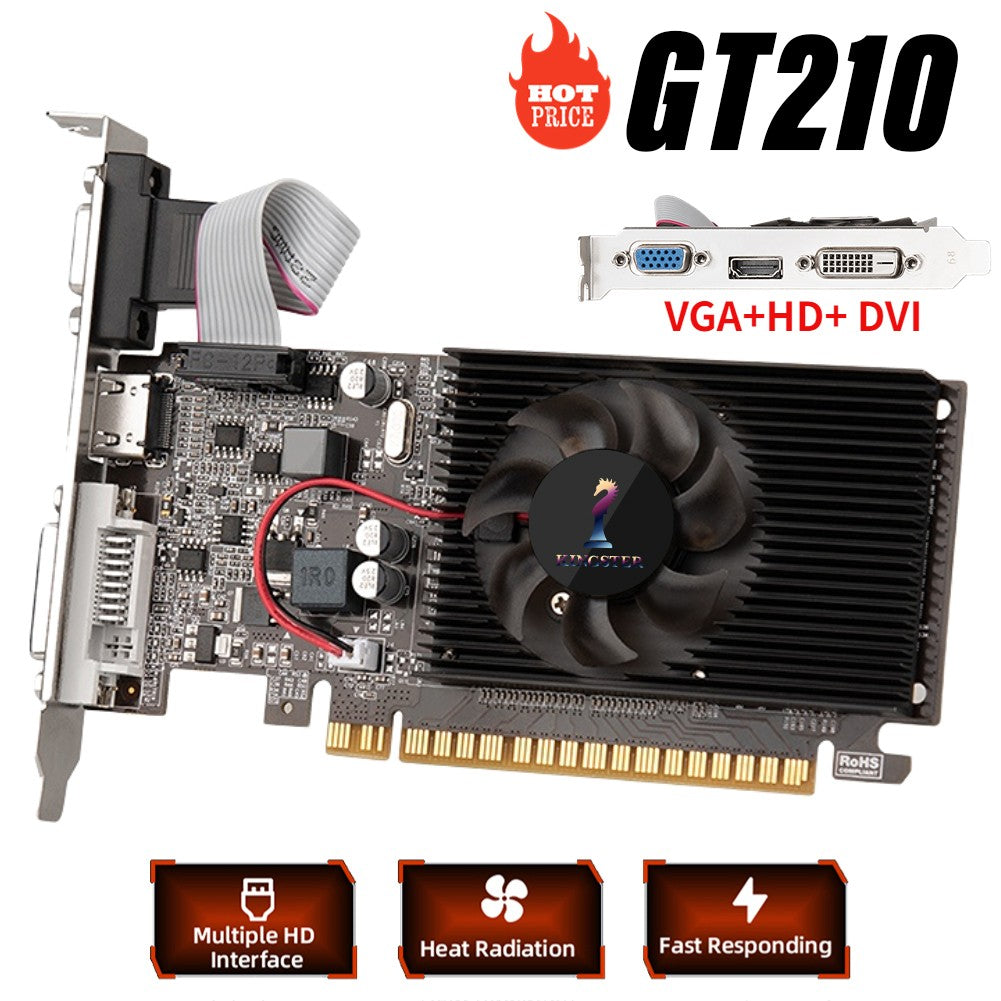 GT210 Placa de vídeo gráfica, 1GB, PCIE X16 2.0, NVIDIA DDR3, VGA HD DVI, 64Bit,