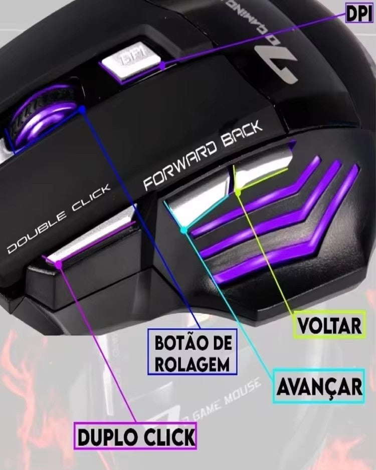 Mouse Gamer x7 botão retroiluminado mouse ergonômico 5500 dpi ajustável