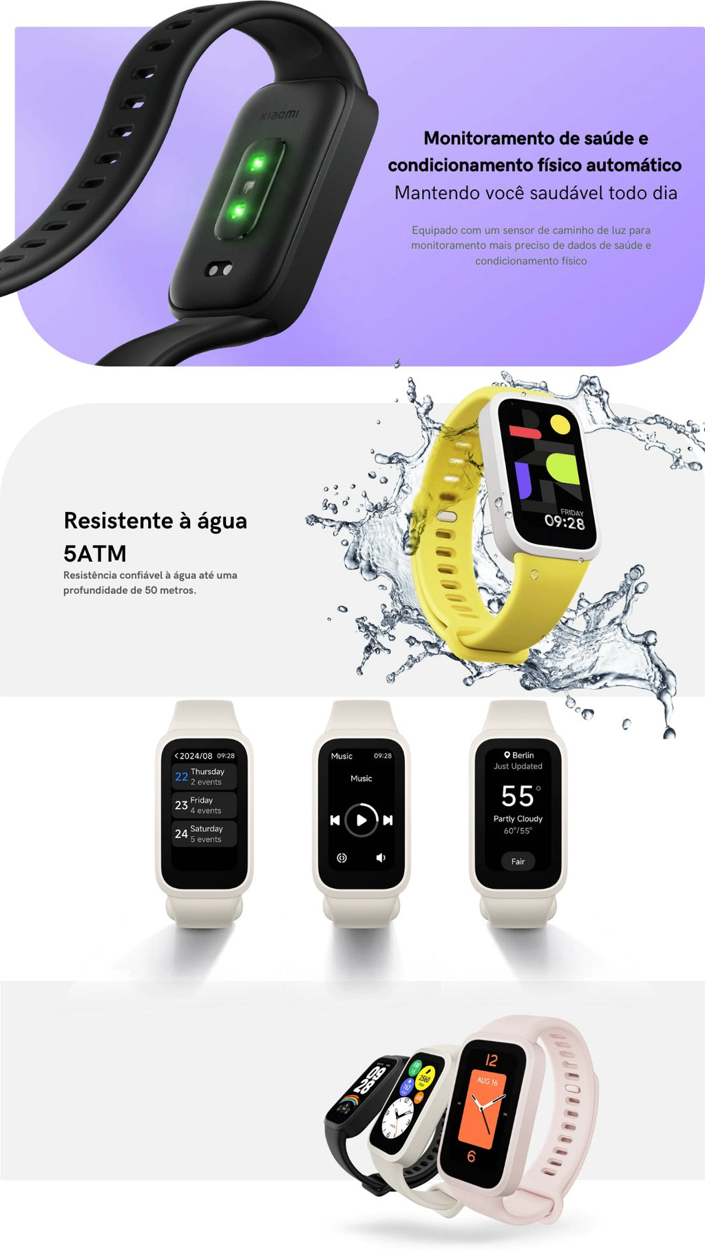 Smartwatch Xiaomi Smart Band 9 Active 1.47 Polegadas 60Hz Bluetooth 5.3 Resistên