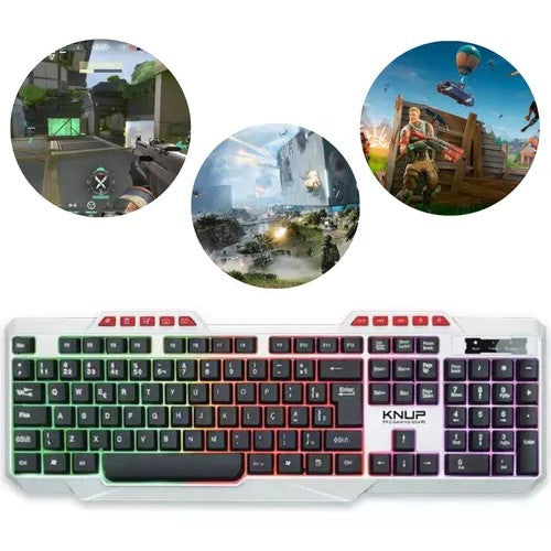 Teclado Gamer Knup Kp Te120 LED RGB Abnt2 Branco Alta Perfomance