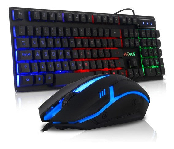 Kit Teclado Semi Mecânico Gamer Mouse Led + Mouse Pad