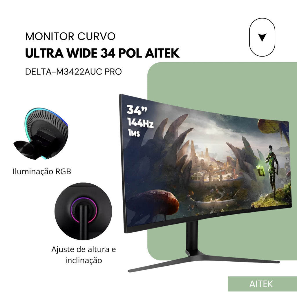 Monitor Ultra Wide 34 WQHD 165Hz Curvo 1500R Painel VA 1ms Para PC Gamer Edição