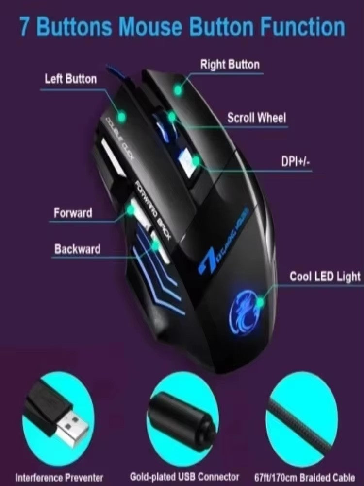 Mouse Gamer x7 botão retroiluminado mouse ergonômico 5500 dpi ajustável