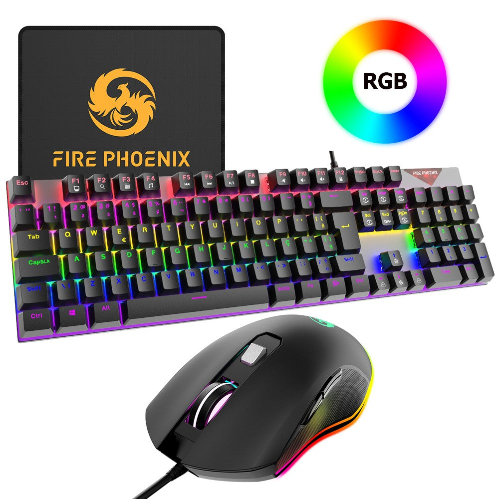 Kit De Teclado Mecânico E Mouse Gamer 3200 Dpi Com Fio Abnt2