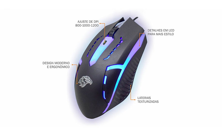Mouse Gamer KMEX MOA8 LED 1600DPI USB MOA834OI001CB0X