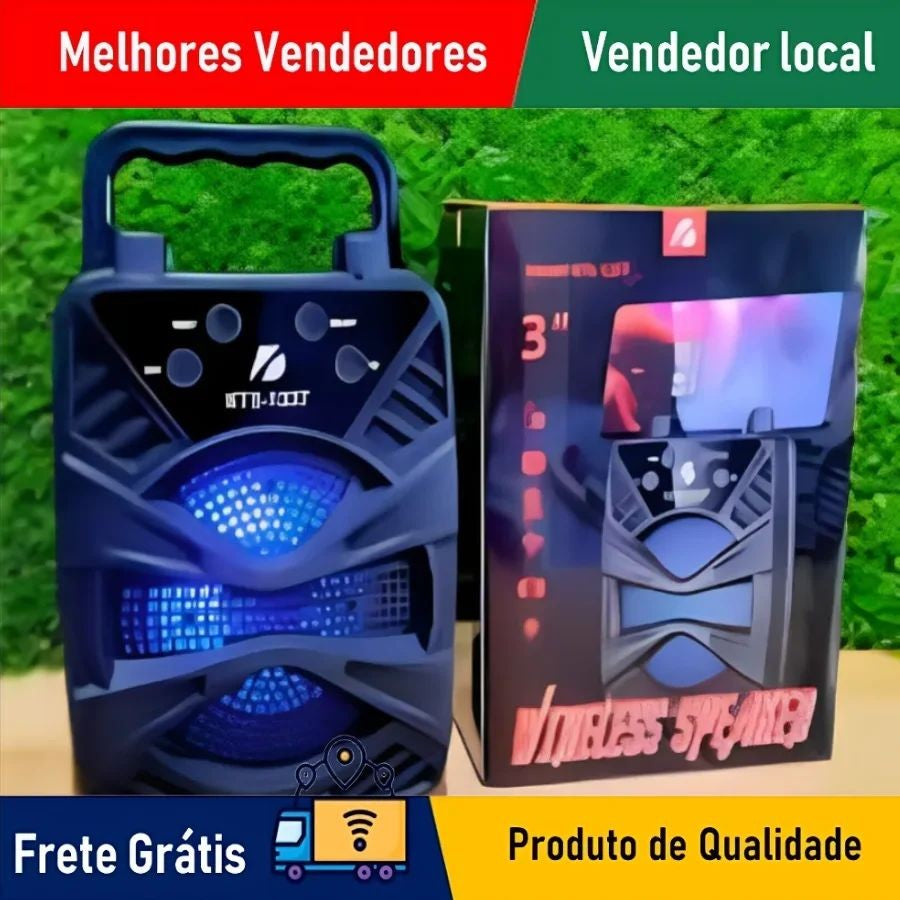 KTS-1337 KIMISO Caixa de Som Portátil Sem Fio Recarregável com Luz RGB Bluetooth